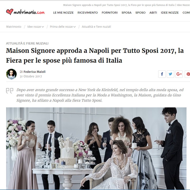 Maison Signore approda a Napoli per Tutto Sposi 2017, la Fiera per le spose più famosa di Italia