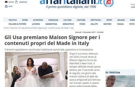 Gli Usa premiano Maison Signore per i contenuti propri del Made in Italy