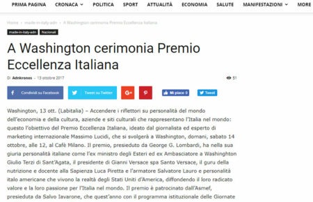 A WASHINGTON LA CERIMONIA DEL PREMIO ECCELLENZA ITALIANA…