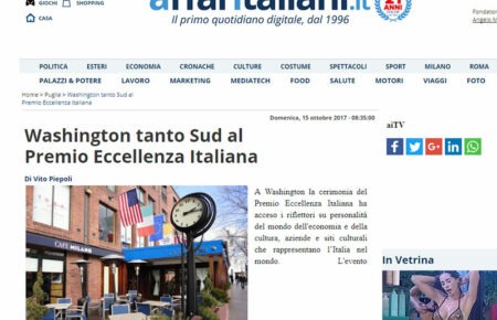 Washington tanto Sud al<br>Premio Eccellenza Italiana