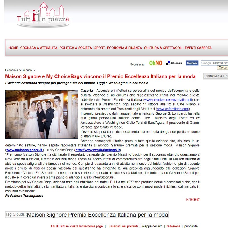 Maison Signore e My ChoiceBags vincono il Premio Eccellenza Italiana per la moda